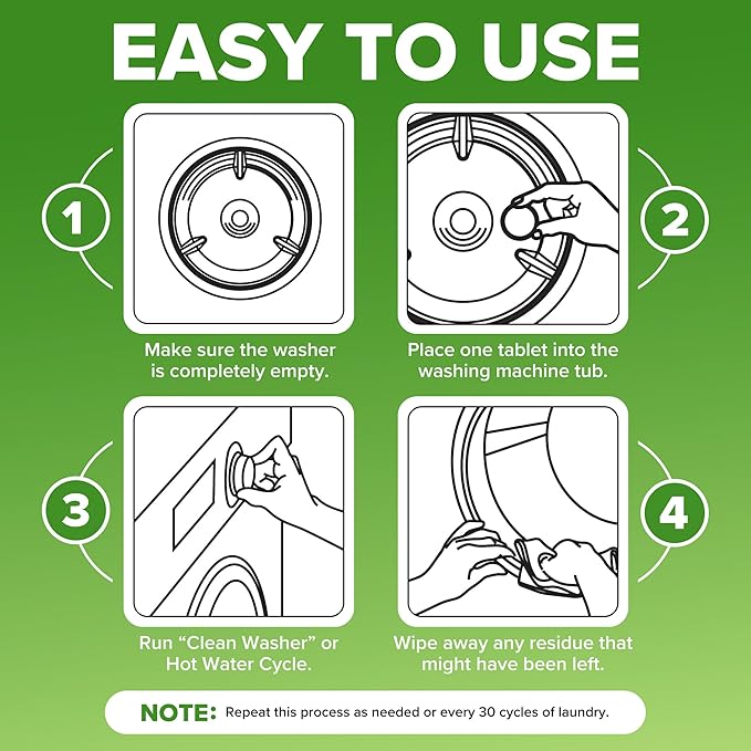 Renuv Heavy Duty Washing Machine Cleaner and Descaler - Deep Cleaning Tablets For Front Load or Top Load Washer (12 XL Tablets - One Year Supply)