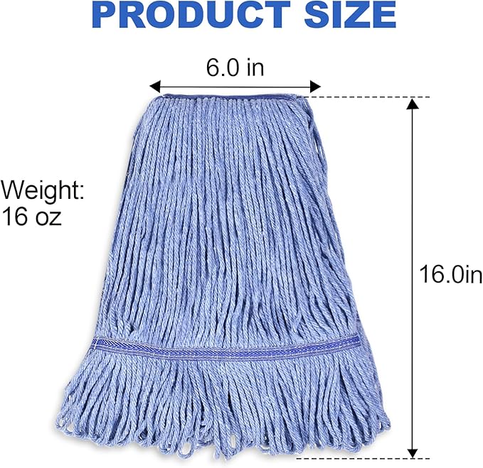 4 Pack Mop Head Heavy Duty Commercial Replacement, Wet Industrial Blue Cotton Looped End String Head Refill for General and Floor Cleaning Mop Replacement