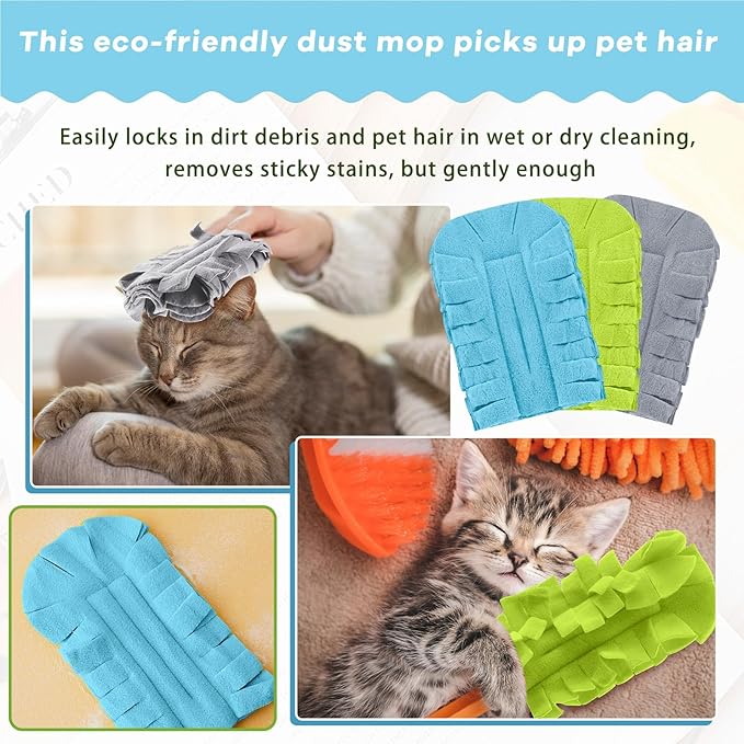 Zubebe 12 Pcs Duster Refill Reusable Fleece Duster Refills Feather Flat Dusters Multi Surface Washable Cleaning Pads Tools for Home, Blinds, Car, Pet, Furniture, Fans (Blue,Green,Grey)