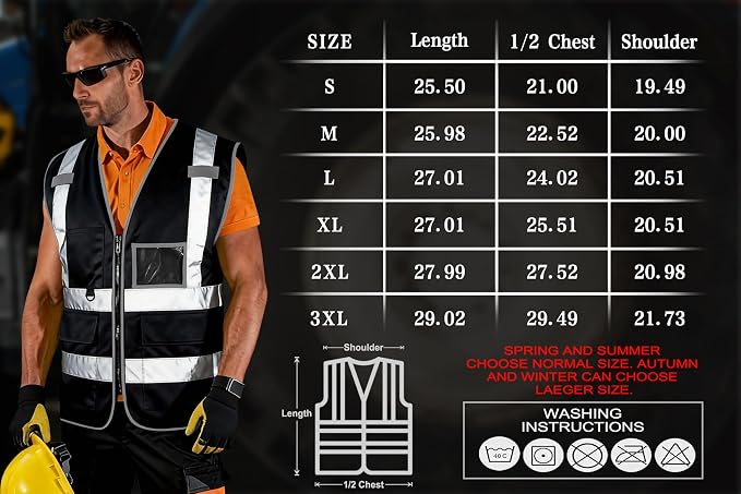 FATONE Hi Vis Safety Vest for Men with Reflective Strips, Class 2 High Visibility Vest with Pockets for Construction, Traffic, Warehouse, Security, Volunteer, 5 Pack Black, M