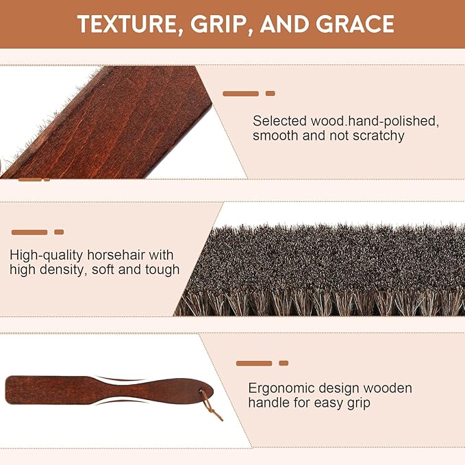 100% Horsehair Upholstery Brush for Cloth Lint Removal with Wood Handle Natural Horsehair Bristles Felt Brushes Horse Cleaning for Felt Cowboy Hat/Shoes/Cloth/Furniture Suit/Hat/Couch/Furniture/Bed