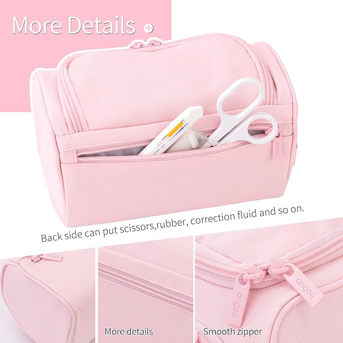 HVOMO Big Capacity Pencil Case High Large Storage Pouch Marker Pen Case Travel Simple Stationery Bag School College Office Organizer for Teens Girls Adults Student（Pink）