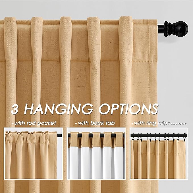 Full Black Out Camel Window Curtains Panels 102 Inches Long 2 Panels Set for Living Room Cotton Textured Long Blackout Curtain with Backing Thermal Insulated Drapes for Nursery Bedroom 52x102
