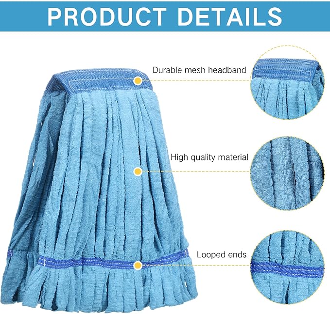 Lallisa 10 Pcs Commercial Mop Head Replacement Tube Microfiber Mop Heads for Floor Cleaning Industrial Mop Heads Looped End Wet Mop Head Refill for Home Commercial Industrial Use (Blue,18 oz)