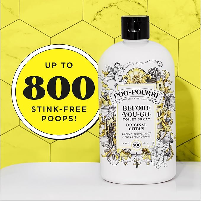 Poo-Pourri Before-You-Go Toilet Spray Refill, Original Citrus, 16 Fl Oz, Up to 800 Uses, Bathroom Odor Deodorizer with Essential Oils for Home or Work, Lemon, Bergamot and Lemongrass Scent