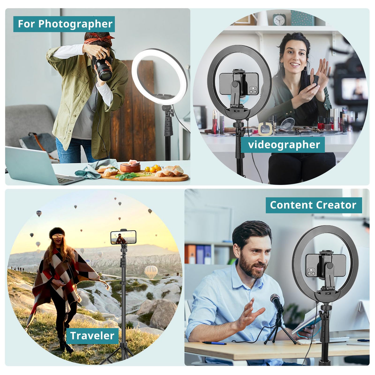 Eicaus 12" Ring Light with Tripod Stand and Phone Holder,Selfie LED Lighting with 62" Phone and Stand,Circle Ringlight for Photography,TIK Tok and YouTube,Compatible with iPhone, Android and Cameras