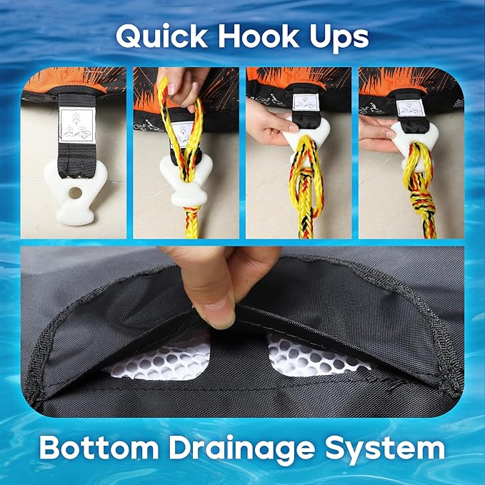 Towable Tubes for Boating - 2-3 Person Shark Battle Tank, Boat Tubes & Towables, EVA Foam Pads, Drainage, Super Safe Handle, Quick Connector