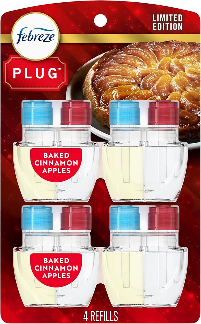 Febreze Plug In Air Freshener Scented Oil Refill Baked Cinnamon Apples, 4ct