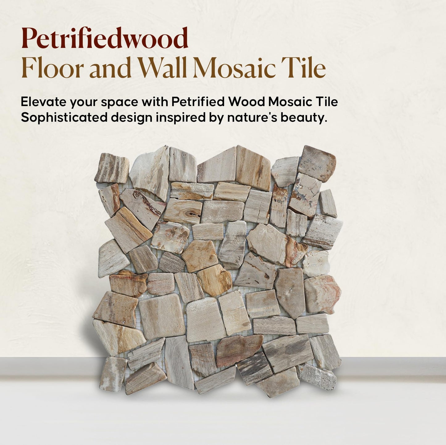 PEBBLETILE.CO Petrified Wood Tiles - Floor and Wall Mosaic Tile - Honed Finish Tiles for Kitchen, Bathroom,Vanities and Laundry (11.4" X 11.4") Mosaic