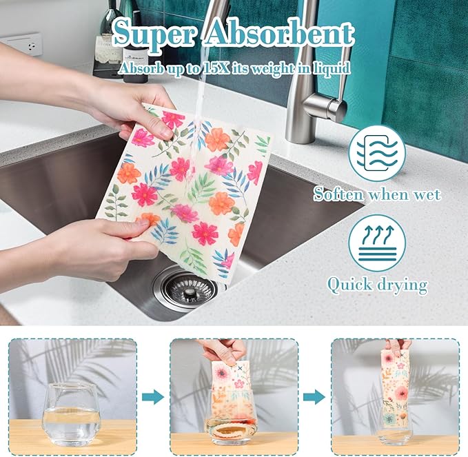 Lucomb Swedish Dishcloths for Kitchen Dishes, 8 Pack Reusable Cleaning Cloths Replace Paper Towels Swedish Towels Cleaning Rags Eco Friendly Biodegradable for Home Office Wipes