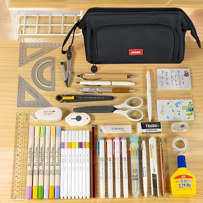 Pencil Case Pouch Large Capacity with Compartments, Pencil Case Pouch Bag with Zipper Handle for Teen Girls Boys Adults Women Men, Portable Pen Bag Stationery Organizer for Office School Travel, Black
