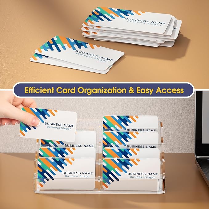 MaxGear Acrylic Business Card Holder for Desk Multiple Business Card Holders, Premium Cards Stand, Clear Plastic Cards Display Holder with 4 Tier for Exhibition, Home and Office, 8 Pocket, 4 Pack