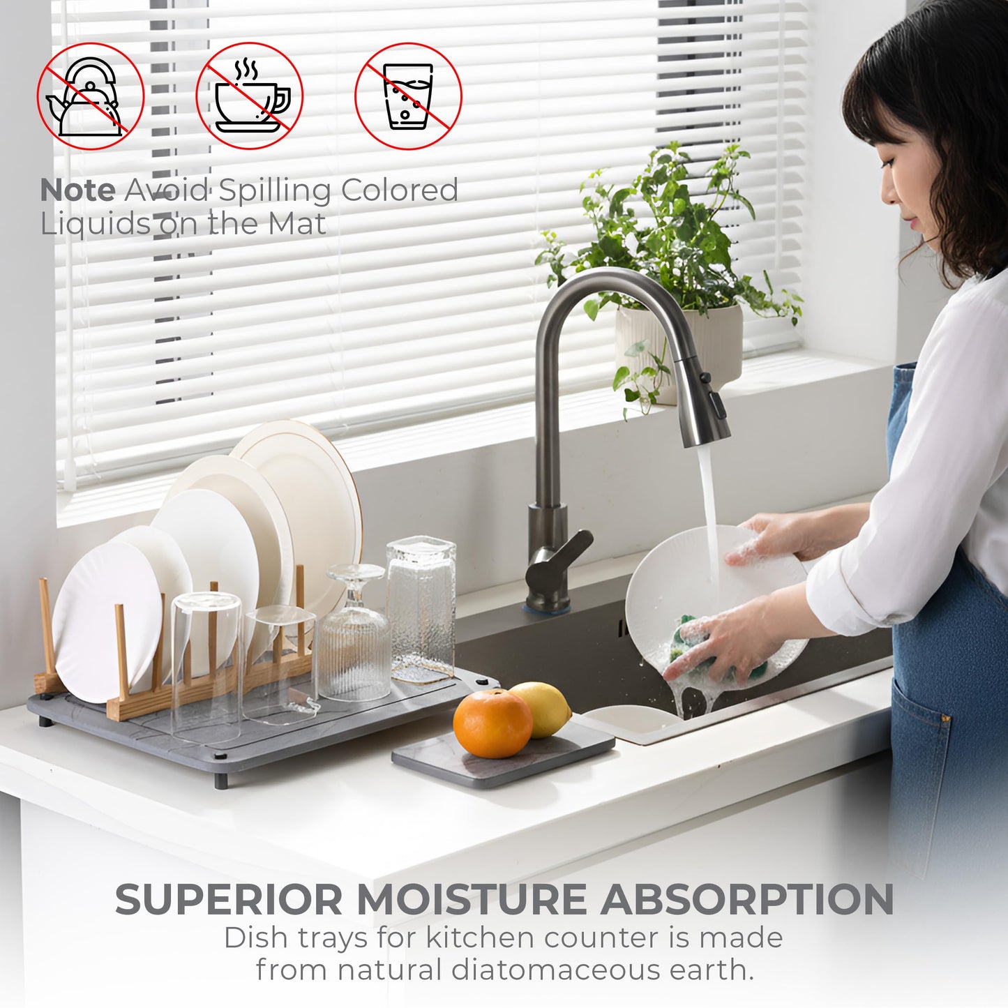 Stone Dish Drying Mat for Kitchen Counter, 100% Natural Drying Matt Kitchen Counter, Quick Drying, Non-Toxic, BPA-Free, Eco-Friendly Stone Dish Drying Mat (Dark Gray 15.7x11.8" & 8"x4")