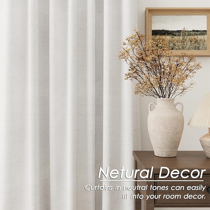 Nanspring Cream 100% Blackout Curtains 63 inches Long Back Tab Rod Pocket Thermal Insulated Textured Short Blackout Curtains 2 Panels Set Neutral Modern Farmhouse Room Darkening Curtains 52x63