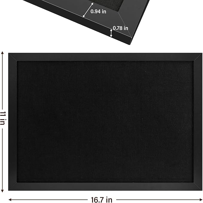 Black Cork Board Bulletin Board 16.7" x 11", Small Linen Corkboards with Frame for Walls, Cute Picture Display Pin Board Vision Board for Room School Office Bedroom 8 Pushpins