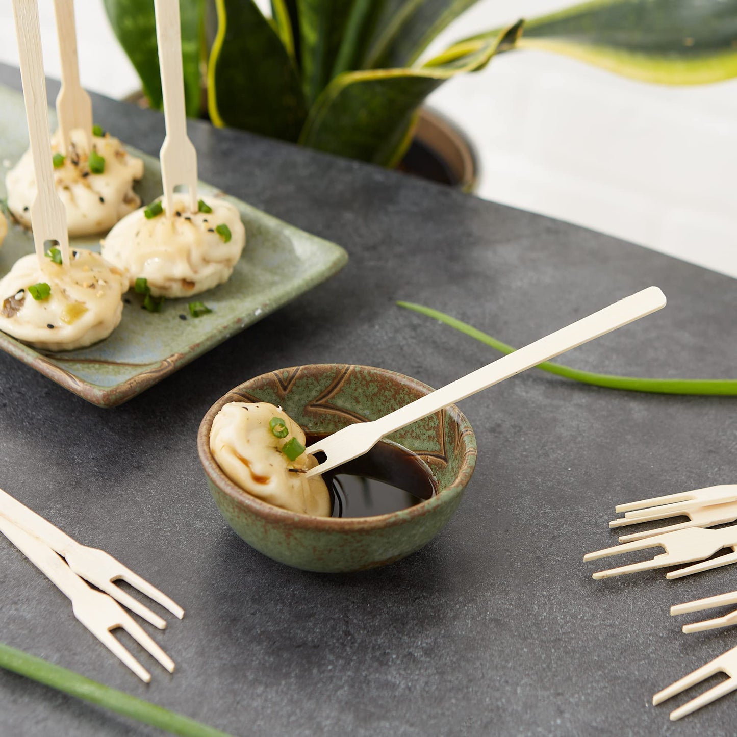 RSVP International Compostable Bamboo Serving & Cocktail Picks, Appetizer Fork, 50-Count, 6"