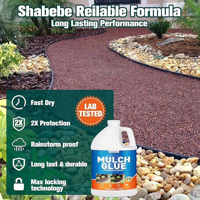 Mulch Glue -1 Gallon Rock Glue for Landscaping, Professional Landscape Adhesive for Rocks, Pea Gravel &Stones | Fast-Drying, Super Strong Binder | Secures Rubber in Garden, Pathways & Landscaping