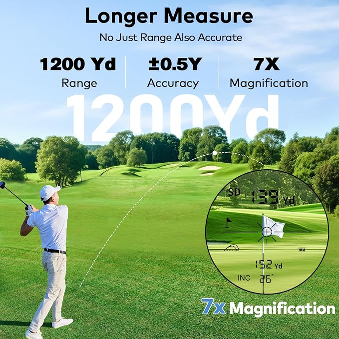 Golf Rangefinder with Slope and Magnetic, 1200/1500 Yards Range Finder Golf, 7X Magnification Flag Lock Vibration, Rechargeable Distance Measurement Device for Golfing Accessories