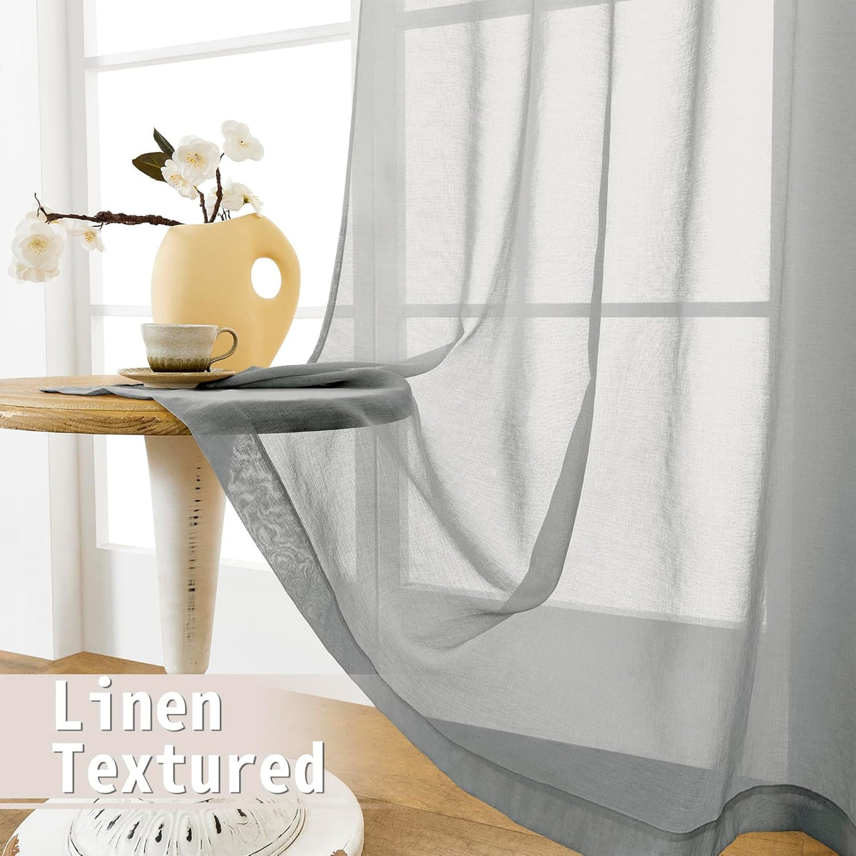 Tollpiz Sheer Door Curtains Closet Linen Textured Curtain Sheers Doorway Light Filtering Voile French Door Rod Pocket Curtains Patio Glass Door, 54 x 63 inches Long, Silver Grey, Set of 1 Panel