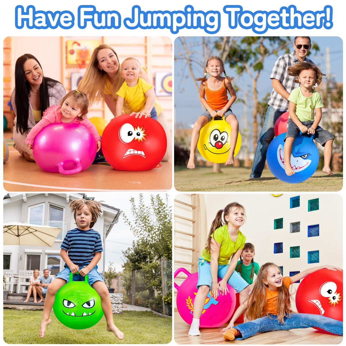 5 Pcs Hopper Ball Carnival Outdoors Jumping Hopping 18 Inch Bouncing Ball with Handle and Air Pump for Kids Sports School Ride Games Balance Exercise Fun
