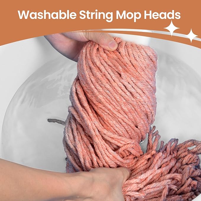 Matthew Cleaning Screw-on Heavy Duty Cotton Wet Mop Replacement Heads(Orange, Medium,12 Pack) with 2 Pack Microfiber Cloth for Residential & Commercial Floor Cleaning Use- Fit Standard American Screw