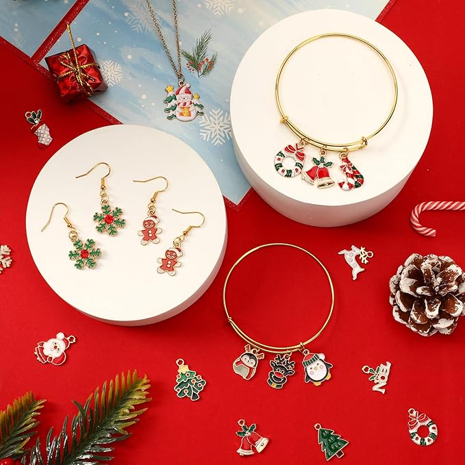 MARFOREVER 40Pcs/20 Pairs Christmas Charms, Christmas Gold Enamel Charms Pendants for Jewelry Making, Metal Alloy Xmas Charm Pendants for Bracelet Necklace Earrings Making Accessories