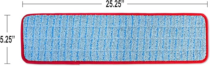 CleanAide Twist Yarn Microfiber Flat Mop Pad with Scrub Strips, Reusable Washable Wet & Dry for Dust, Dirt & Grime, Extra Absorbent, Hook and Loop Backing, Fits Standard 24 Inch Frames, Red