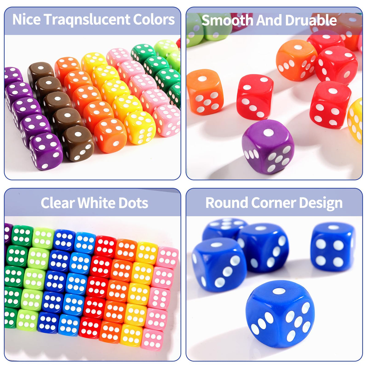 16MM Standard 6 Sided Dice Set, 50 Pieces Colorful Dice for Board Games, Classroom Math Bulk Game Dice, Make Entertainment More Exciting