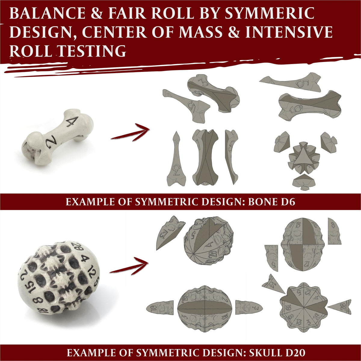 D6 Dice Set - Set of Six 6 Sided Dice - Skull & Bone Themed RPG Dice. Cool & Unique Gift and Compatible with Dungeons & Dragons (DND), D&D, Pathfinder, D and D. (Cleaned Bone White)