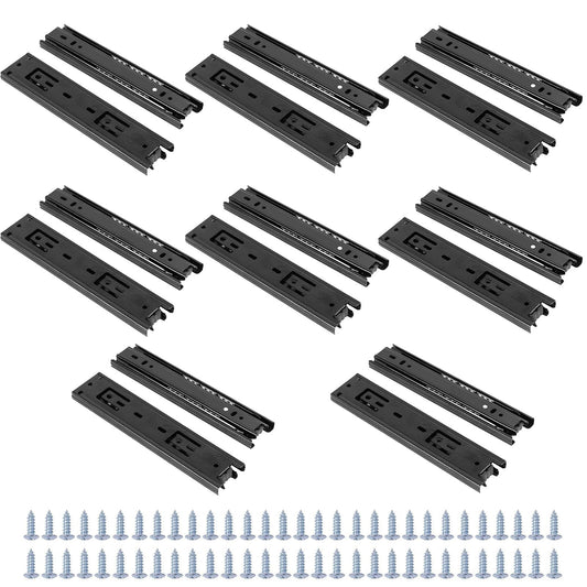 SEUNMUK 8 Pairs 6 Inch Full Extension Less Noise Drawer Slides 3 Section Ball Bearing Side Mounted Drawer Slider Heavy Duty Drawer Slides, with 64 Mounting Screws, Black