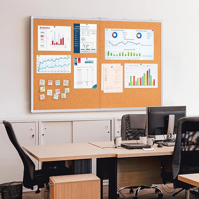 maxtek Large Cork Board 60 x 36 in, Bulletin Board for Walls, 5'x 3' Extra Aluminum Framed Corkboard, Foldable Wall Mounted Back to School Pin Memo Notice Cork Board for Office, Home Wall Display