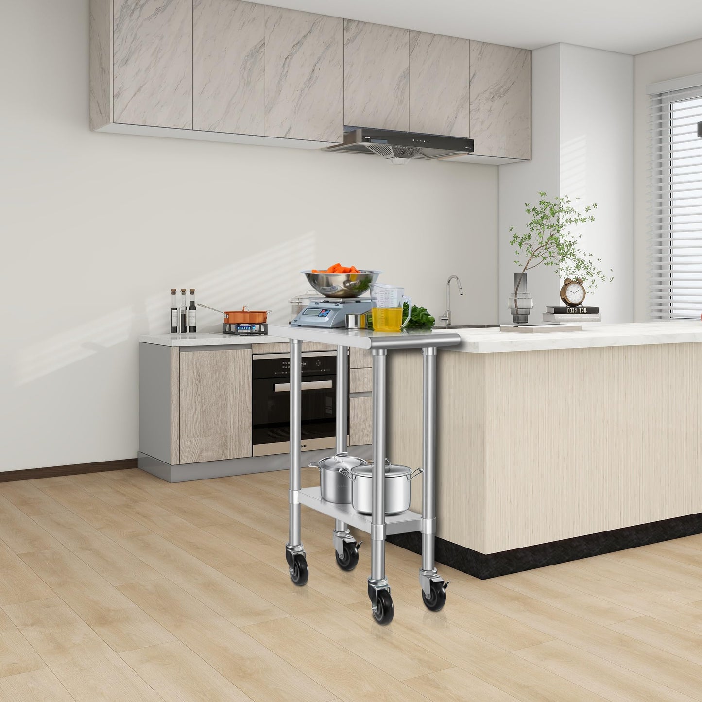 HARDURA Stainless Steel Commercial Table Prep & Work Table with Casters Heavy Duty Metal Table with Wheels NSF 430 30×12 Inches