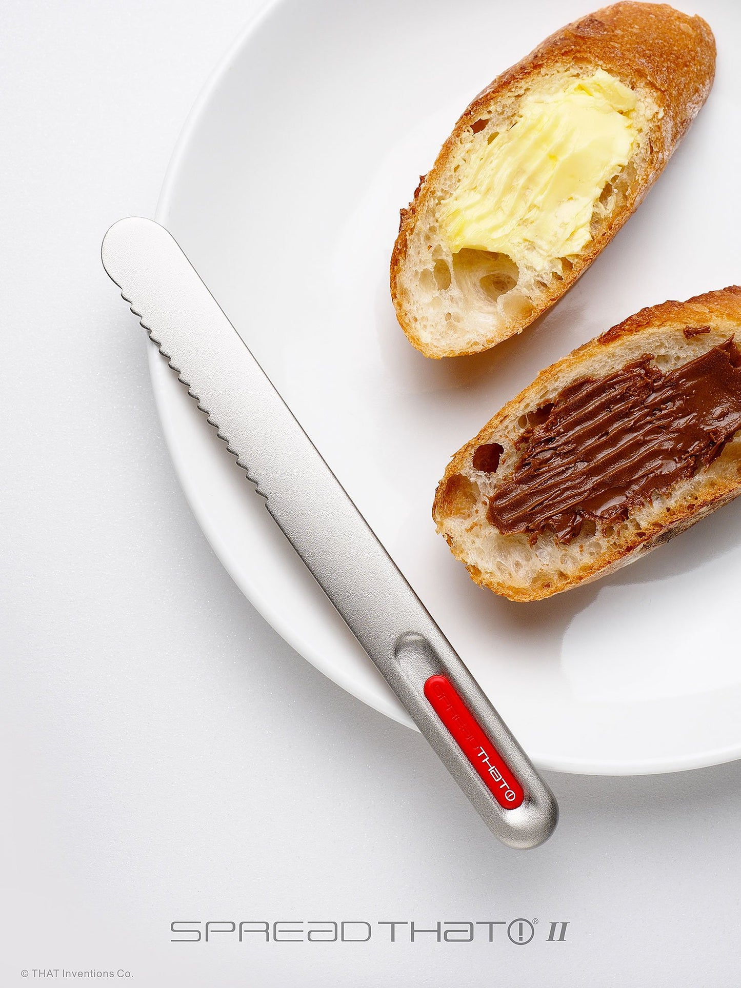 SpreadTHAT! Serrated Warming Butter Knife and Spreader, silver/red