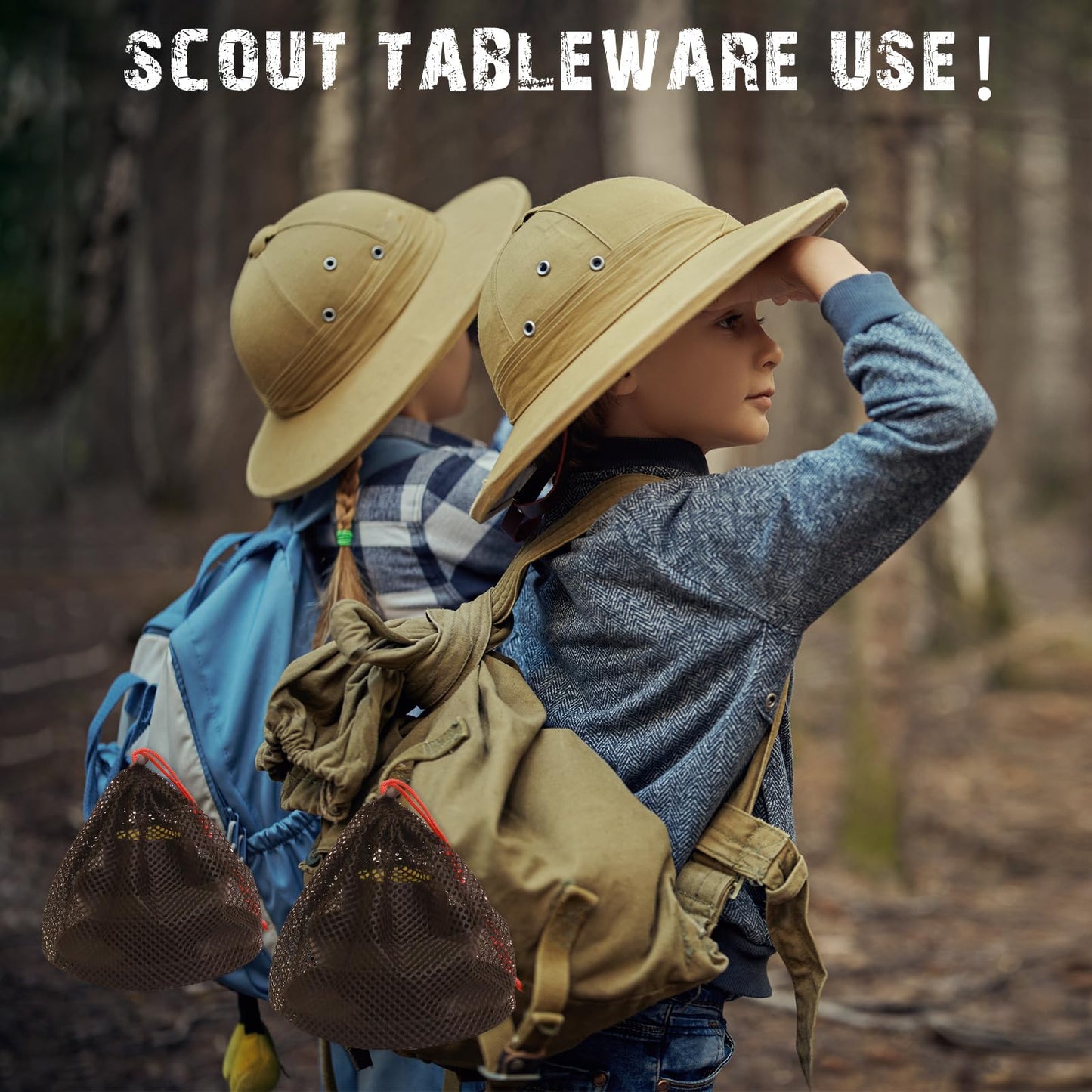 Scout Camping Mess Kit for Person Boy Scout Dishes Set Girl Scout Mess Kit with Mesh Bag Reusable Light Weight Eating Utensils Plastic Camping Cutlery Set for Travel Camp (2, 2 Person Black)
