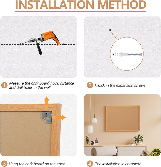 Board2by Cork Board Bulletin Board 20" x 30", Wood Framed Corkboards for Wall Decor, Hanging Office Message Board, Large Wall Mounted Notice Pin Board with 15 Push Pins for School, Home & Office