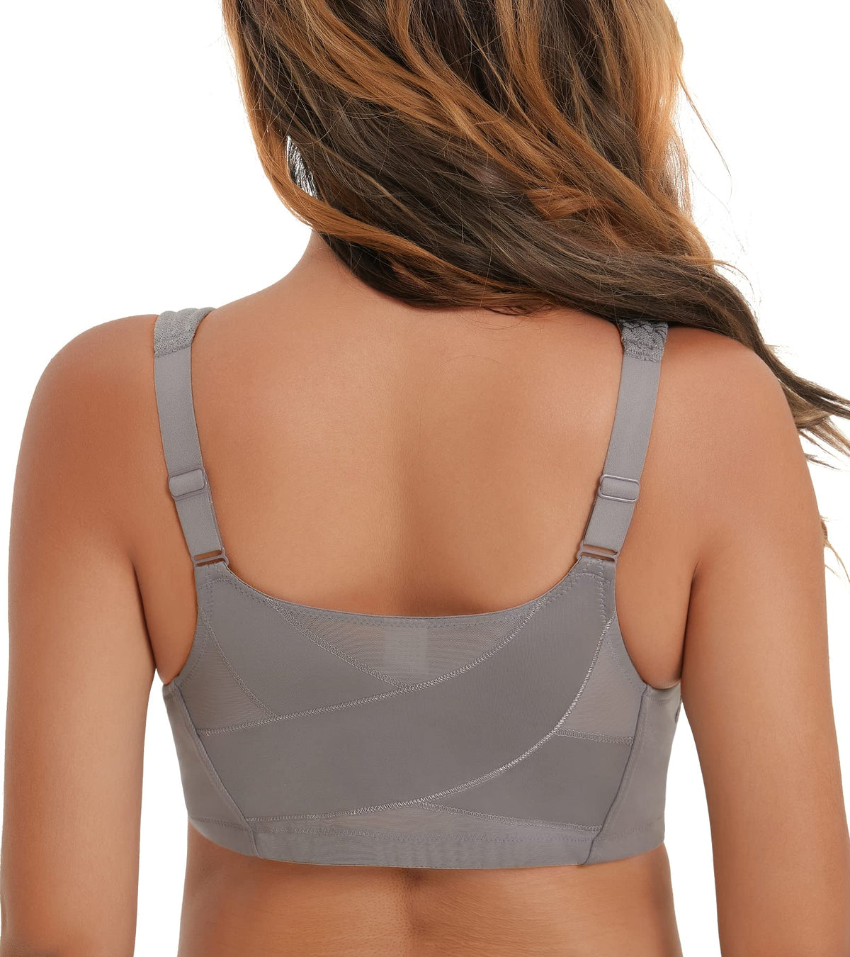 HACI Women's Front Closure Posture Bra Full Coverage Back Support Wireless Unpadded(Grey,40D)