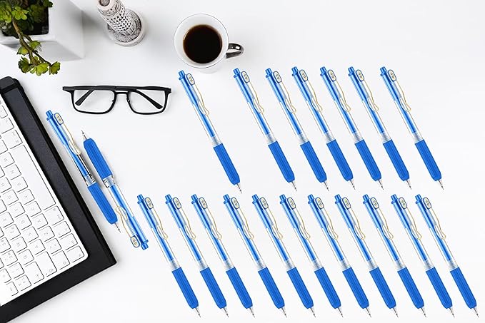 Aozora 20 Pack Blue Gel Pens Fine Point Smooth Writing Pens Retractable Blue Ink Pen with Soft Grip 0.5mm Quick Dry Office School Supplies Gold Clip