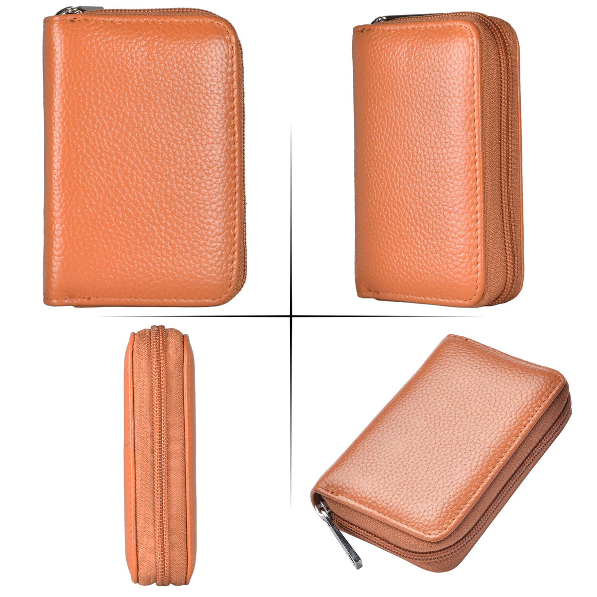 Easyoulife Genuine Leather Credit Card Holder Zipper Wallet With 26 Card Slots (Brown)