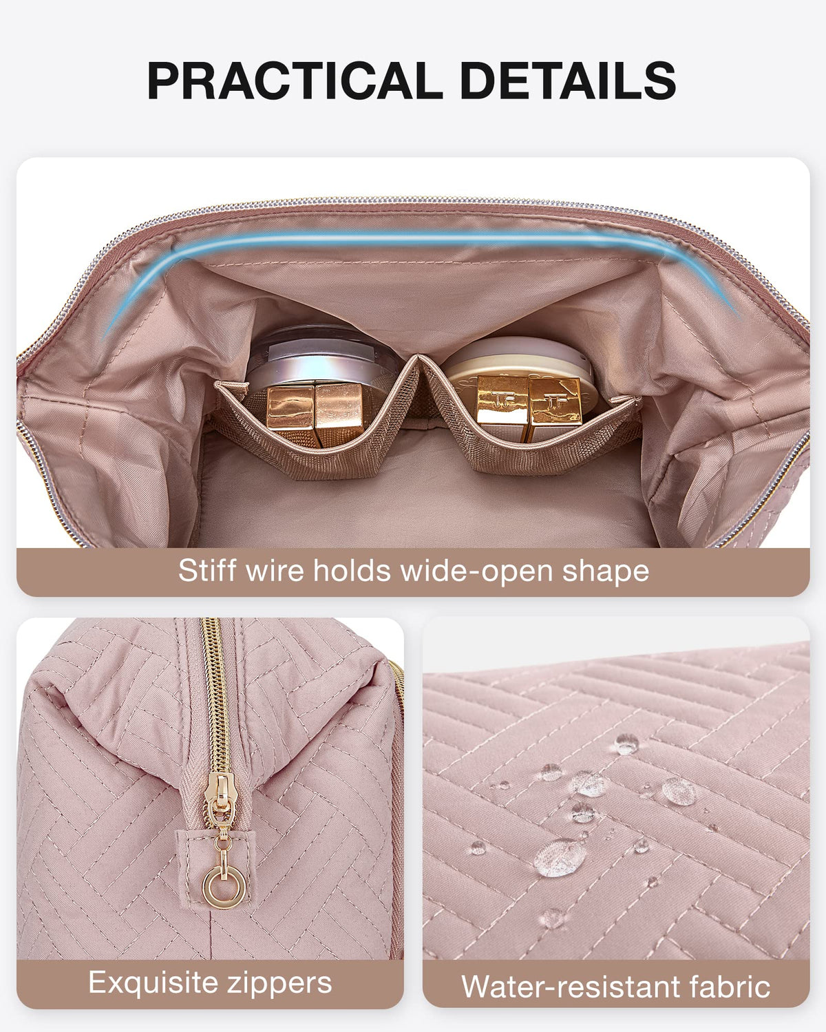 BAGSMART Travel Makeup Bag, Cosmetic Bag Make Up Organizer Case,Large Wide-open Pouch for Women Purse for Toiletries Accessories Brushes Pink