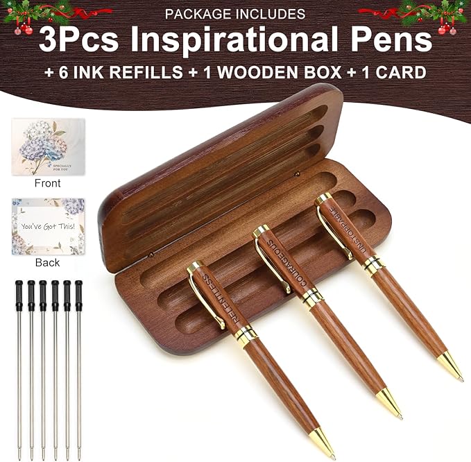 Fancy Wooden Pens Set with Box Congratulations Gifts for Women Men New Job Promotion Gift for Coworkers Boss Lady Office Business Pen Nice Positive Writing Pens Journaling Luxury Engraved Pens