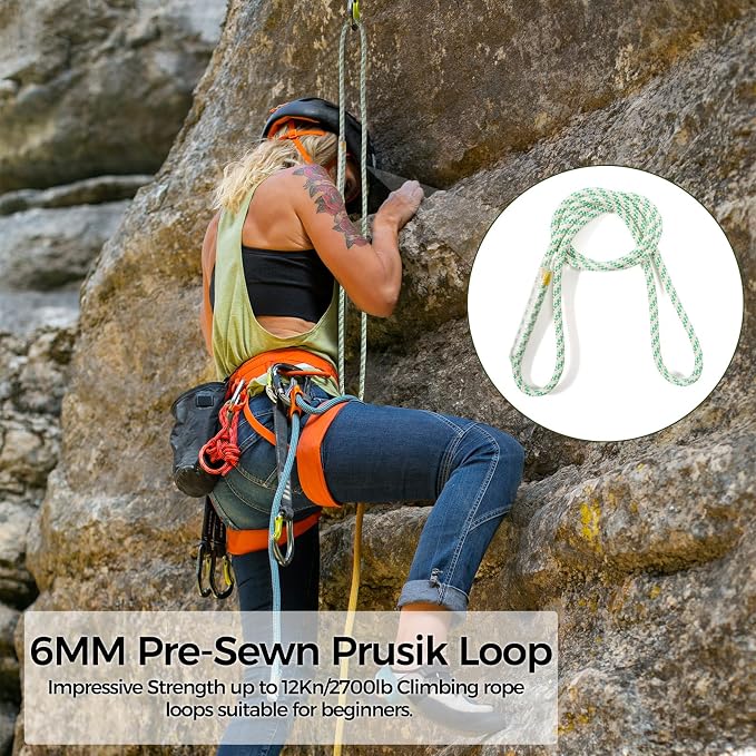 1/4 Inch Pre-Sewn Prusik Loop 47 Inch, Premium Aramid Nylon Hybrid Cord 12kN, Superior Heat Abrasion Resistant Rope Loop for Arborist Rescue Outdoor Rigging