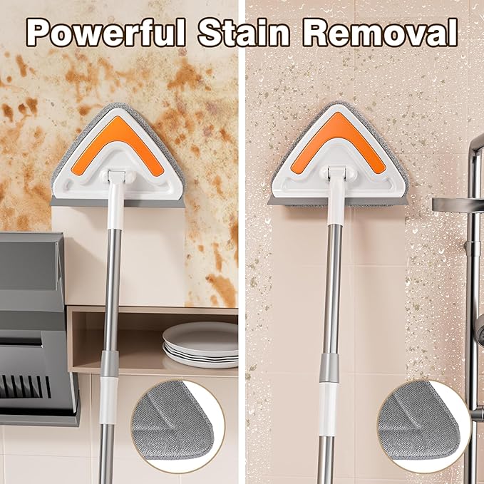Wall Mop Cleaner with Long Handle,94” Multipurpose Wall Duster,Ceiling Mop,Window Mesh Screen Cleaner with Squeegee,Wall Cleaner Mops with 6 Replacement Pads for Painted Walls,Floor,Baseboard,Glasses