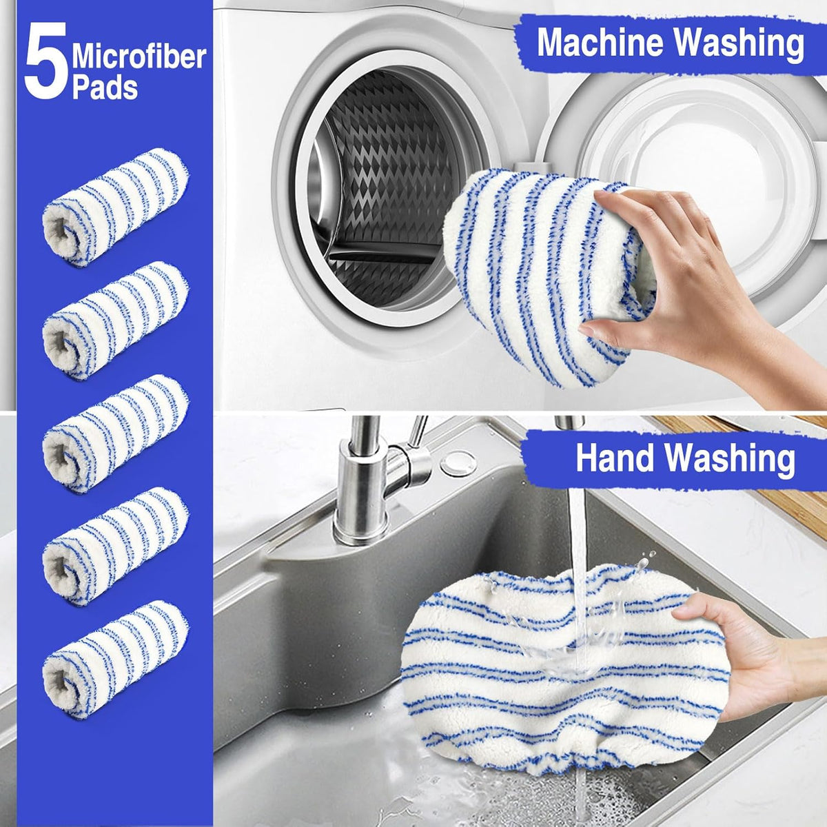 MASTERTOP Microfiber Mops for Floor Cleaning, Extra Large Industrial Mop,Floor Commercial Mop for Wet & Dry Use, Flat Mops for Hardwood, Vinyl, Laminate, Tile Floors, 5 Reusable & Washable Pads