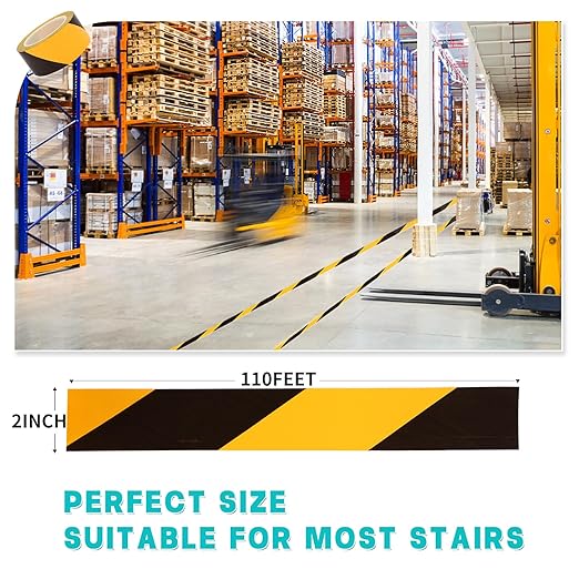 2 Inch x 660 FT Black & Yellow Floor Marking Tape, High-Visibility & Adhesive Hazard Tape for Caution & Aisle Marking, Caution Warning Safety Stripe Tape Roll for Walls Steps Pipes Equipment