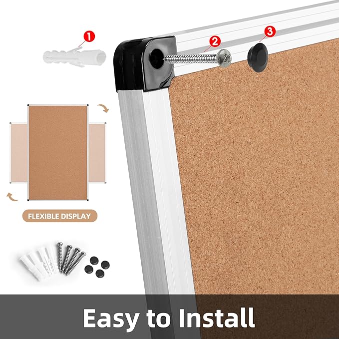 Board2by Extra Large Cork Bulletin Board 60" X 48", Silver Aluminum Framed 5'x4' Corkboard for Wall, Wall Mounted Notice Pin Board with 18 Push Pins for School, Home & Office
