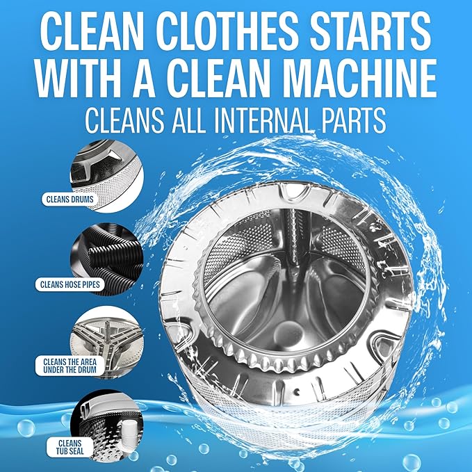 Sudstainables Washing Machine Cleaner Tablets (24-Pack) – Deep Clean Odor & Residue Remover for Front & Top Load Washers, HE & Septic Safe Washing Machine Tub Cleaner for Long-Lasting Freshness