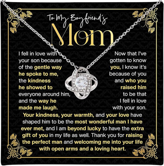 To My Boyfriend's Mom Love Knot Necklace, Elegant Jewelry Gift From Girlfriend, Meaningful Mothers Day Surprise, Birthday Christmas Keepsake With Heartfelt Message