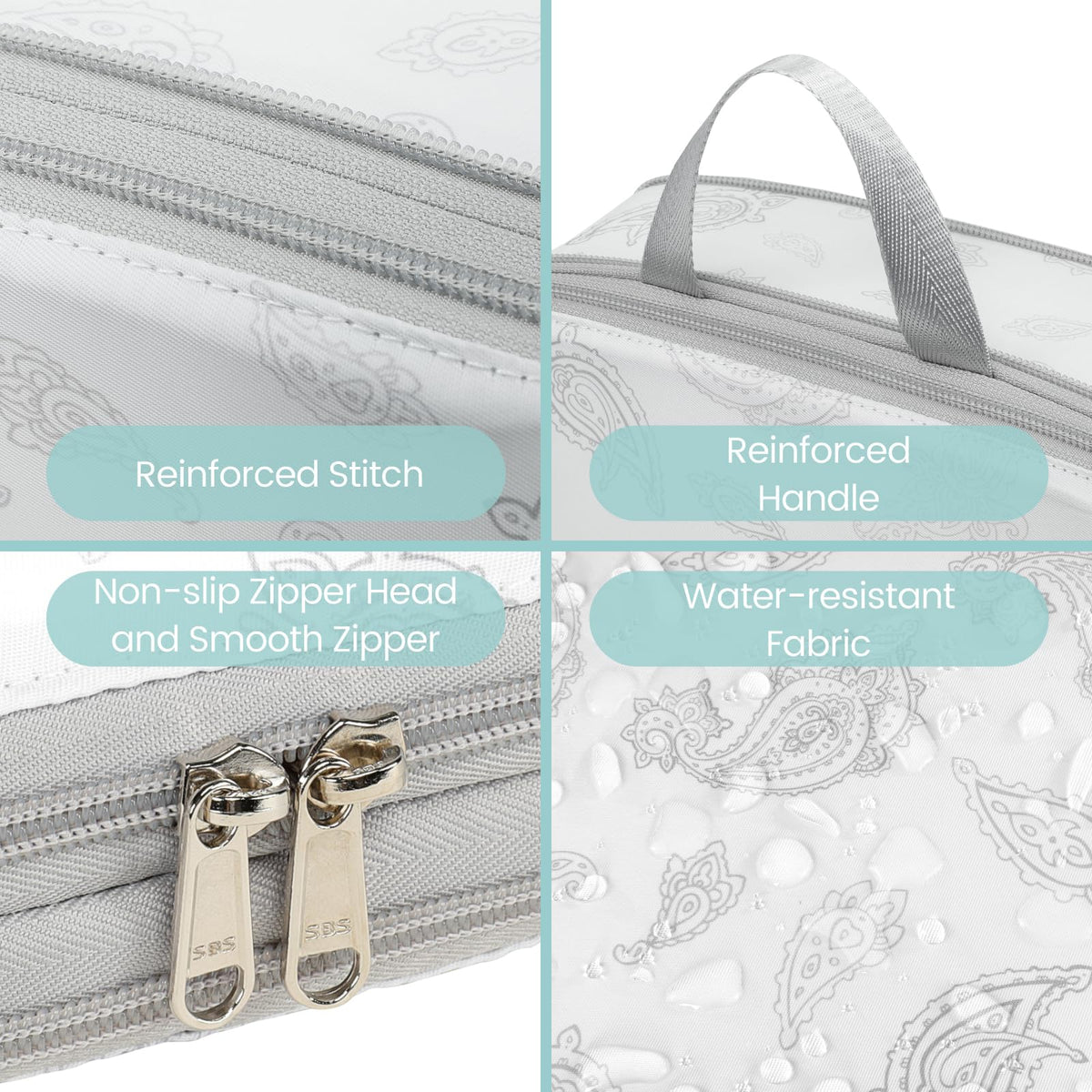 Cambond Compression Packing Cubes for Travel, 5 Pack Luggage Expandable Packing Organizers Compression Cubes for Suitcases with Laundry Bag, White Teardrop-shaped Texture