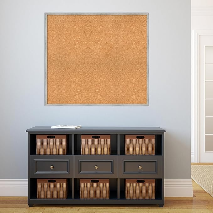Amanti Art Natural Cork Board for Wall, 35x39 Vision Board with White Frame, Oversize Corkboard Office Decor for Home Organization, Cottage Corkboard Pinboard to Display Items for Home Organization