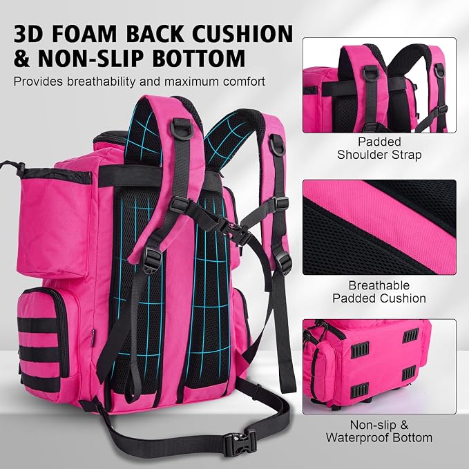 Goture Fishing Backpack,900D Water-Resistant Tackle Backpack with Rod Holders,45L Large Fishing Bag Storage Gear Tackle Bag with Rain Cover,Bottle Holder for Travel Camping Hiking(Without Tackle Box)